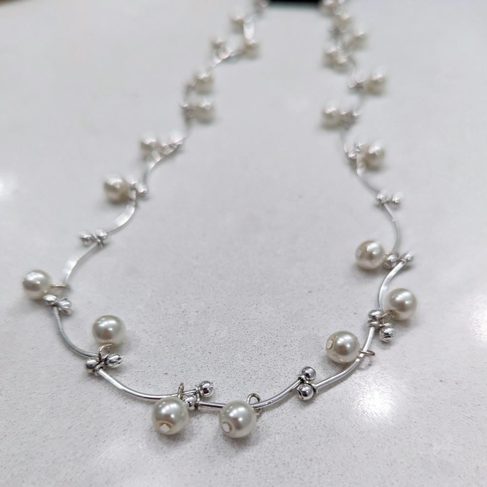NWT Silver Pearl Necklace and Earrings